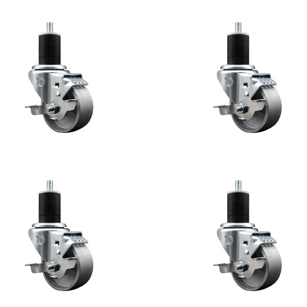 Service Caster 3'' Semi Steel Swivel 1-3/4'' Expanding Stem Caster Set with Brake, 4PK SCC-EX20S314-SSS-TLB-134-4 - main